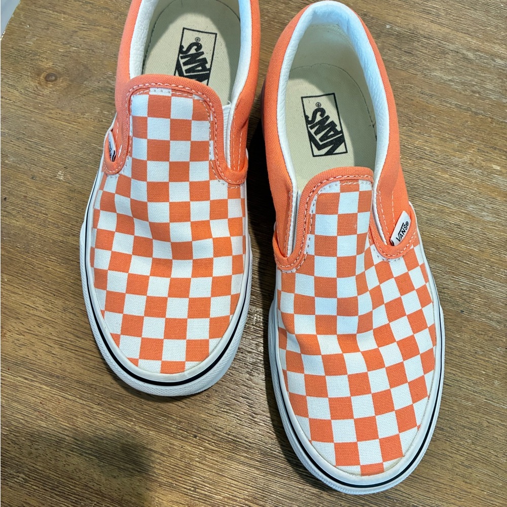 Vans Kids Orange and White Checkered Sneakers